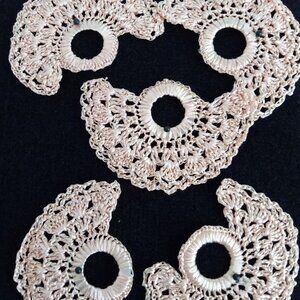 Napkin Rings (5) Raffia Lace 1800's Framed Table Linen Cloth Antique Vintage